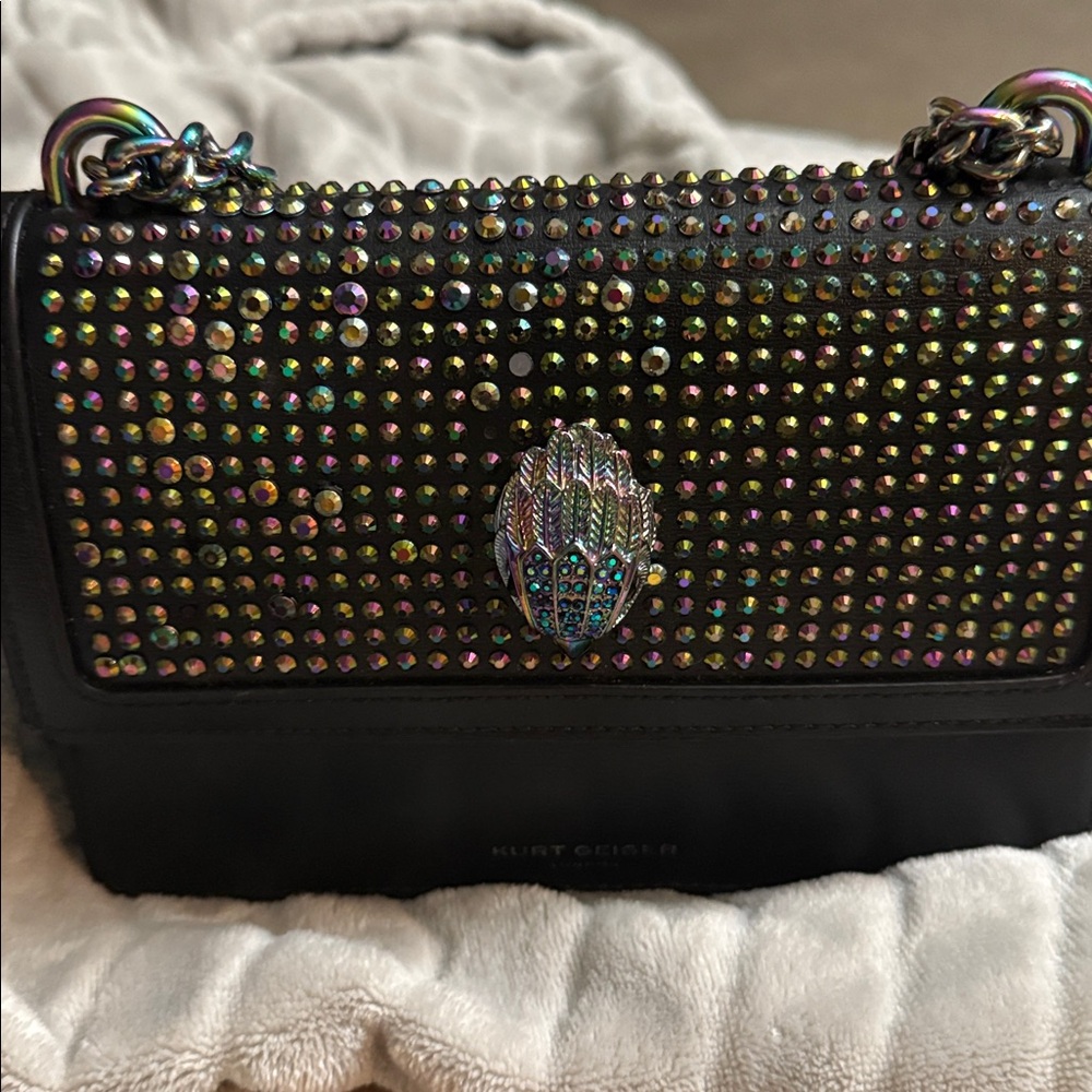 Studded Black Shoulder Bag with Iridescent Accents